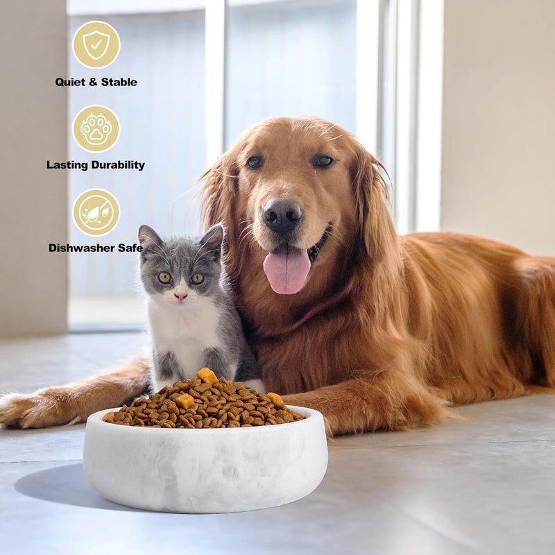 karibiber White Marble Dog Bowls, Non-Slip Dog Food Water Bowl Small, Heavy Duty Pet Bowl for Cats and Medium Dogs, Weighted African Natural Marble, Holds 4 Cups(5lbs) - Image 5